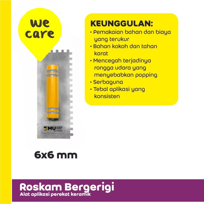 ROSKAM KERAMIK BERGERIGI MU - BACK BUTTERING TROWEL - 6 x 6 mm ROSKAM KERAMIK BERGERIGI MU - BACK BUTTERING TROWEL - 6 x 6 mm