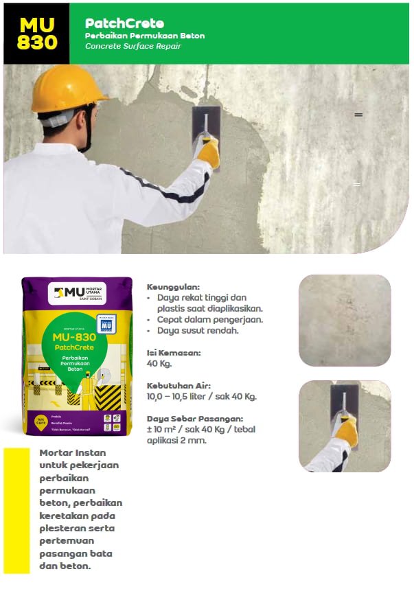 PERBAIKAN PERMUKAAN BETON MU-830 PATCHCRETE (40KG) PERBAIKAN PERMUKAAN BETON MU-830 PATCHCRETE (40KG)