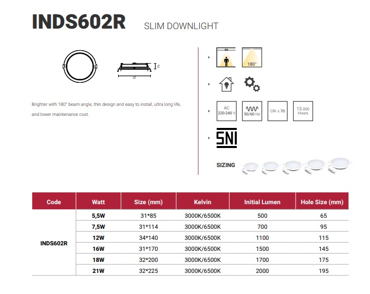 SLIM DOWNLIGHT LED IN-LITE INDS602R - White ( 6500K ) - 16 Watt SLIM DOWNLIGHT LED IN-LITE INDS602R - White ( 6500K ) - 16 Watt