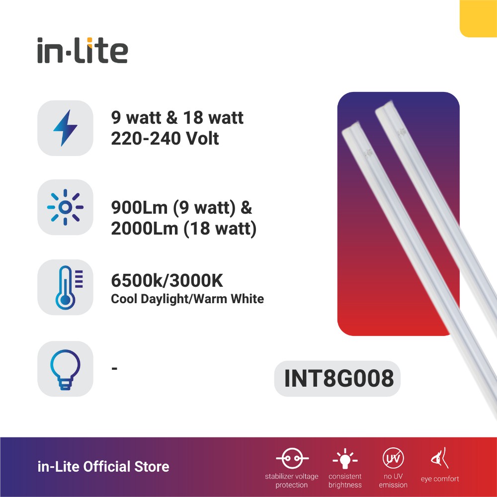 LAMPU TL LED IN-LITE T8 INT8G008 - Putih ( 7000K ) - 9 Watt LAMPU TL LED IN-LITE T8 INT8G008 - Putih ( 7000K ) - 9 Watt